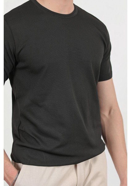 Erkek Bisiklet Yaka Kısa Kol Basic Triko T-Shirt Siyah - 2501 indirimleri