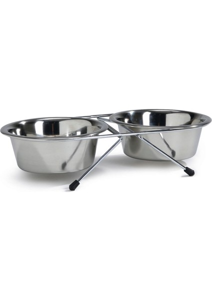 Köpek Ikili Mama Su Kabı, Paslanmaz Çelik, 13CM, 2X450ML Zrnet