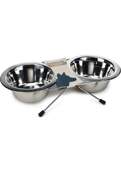 Köpek Ikili Mama Su Kabı, Paslanmaz Çelik, 13CM, 2X450ML Zrnet