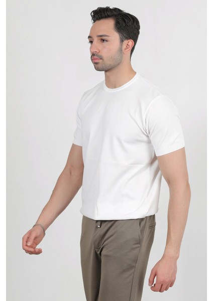 Erkek Bisiklet Yaka Kısa Kol Basic Triko T-Shirt Beyaz - 2501 fiyatları
