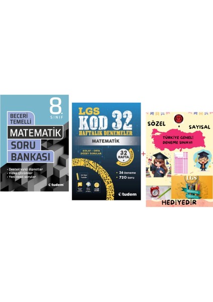 Tudem Yayınları Lgs Matematik Beceri Temelli Soru Bankası - Matematik Kod 32 Haftalık Denemeler - Hediye
