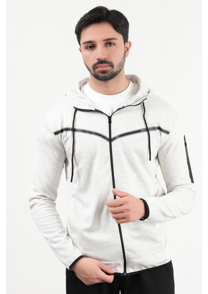 Erkek Fermuarlı Kapüşonlu Slim Fit Sweatshirt Karmelanj - 24K 078