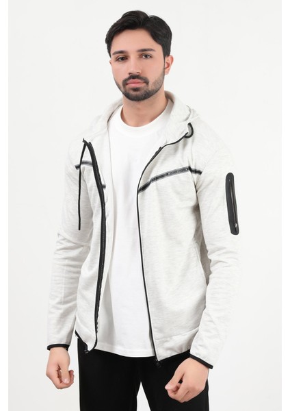 Erkek Fermuarlı Kapüşonlu Slim Fit Sweatshirt Karmelanj - 24K 078 modelleri