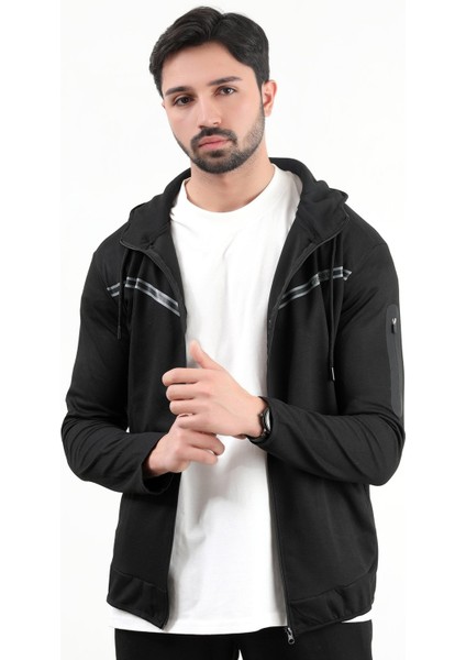 Erkek Fermuarlı Kapüşonlu Slim Fit Sweatshirt Siyah - 24K 078 modelleri