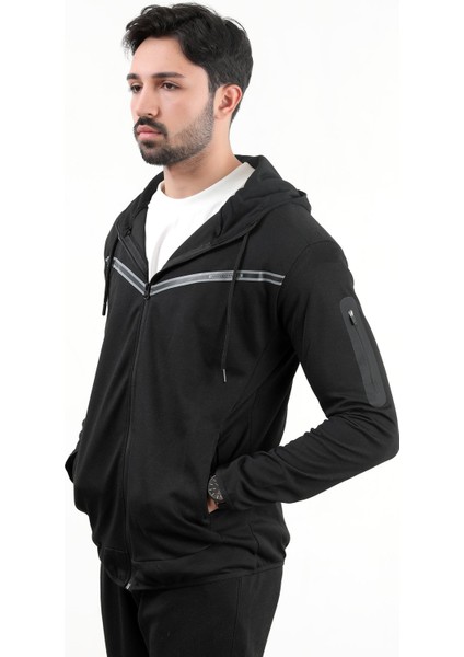 Erkek Fermuarlı Kapüşonlu Slim Fit Sweatshirt Siyah - 24K 078 indirimleri