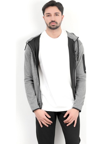 Erkek Fermuarlı Kapüşonlu Slim Fit Sweatshirt Füme - 24K 078 indirimleri