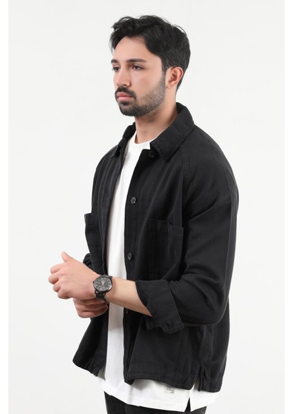 Erkek Düğme Kapamalı Çift Cepli Gömlek Siyah - 2704 indirimleri