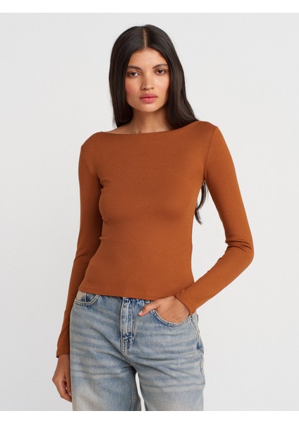 31332 Kayık Yaka Uzun Kollu Top-K.kiremit