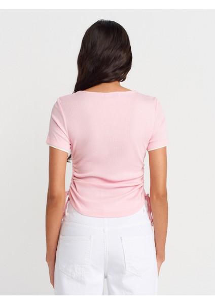 31816 Çift Katlı Büzgülü T-Shirt-Toz Pembe fiyatları