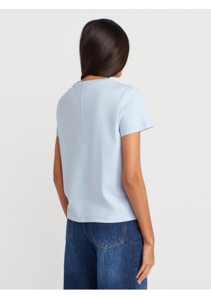 31757 Bisiklet Yaka Dikiş Detaylı T-Shirt-Açık Mavi fiyatları