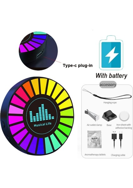 F2 Rgb Bluetoothlu Sese Duyarlı Ekolayzer LED Işık ( Araç Içi Torpido ve Gamerlar Uyumlu )