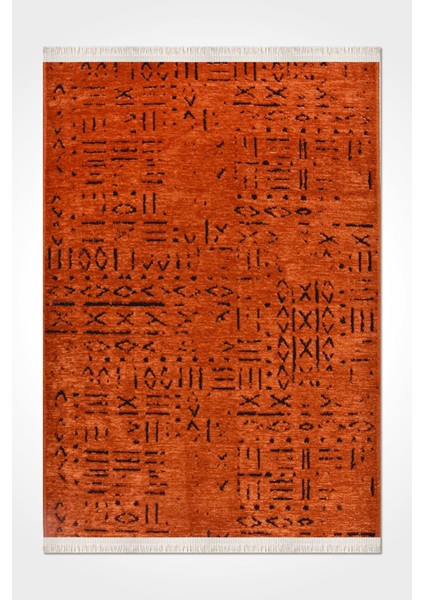 Venüs Kiremit Iskandinav Desenli Kaymaz Pamuk Kilim – Makinede Yıkanabilir, Modern ve Şık Tasarım Halı