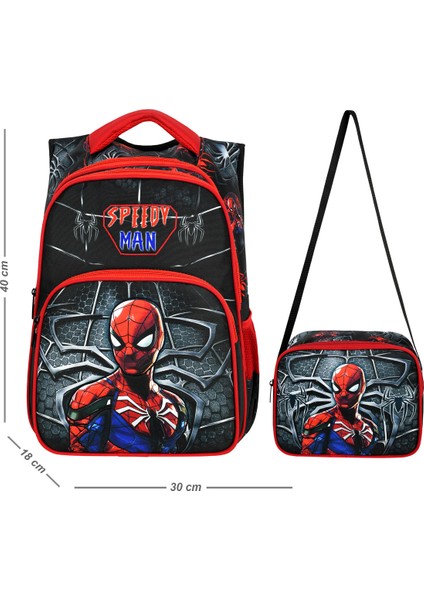 Speedy Man Desenli Ilkokul Çantası Beslenme Çantalı 25403
