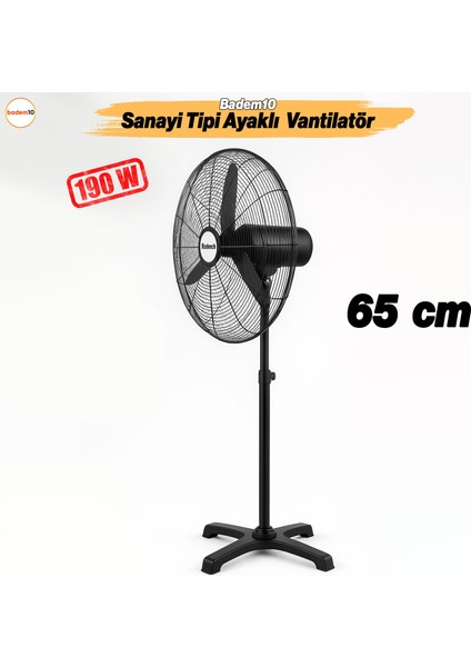 Sanayi Tipi 65 cm 190 W Ayaklı Vantilatör Sessiz Geniş Alanlara Uygun Endüstriyel Güçlü Fan