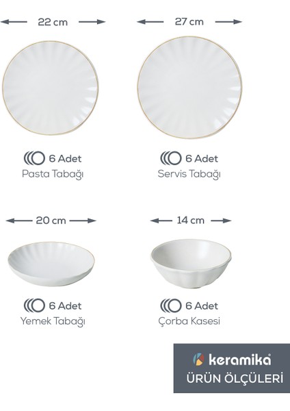 Beyaz Gold File Sirius Yemek Takımı 24 Parça 6 Kişilik 21374