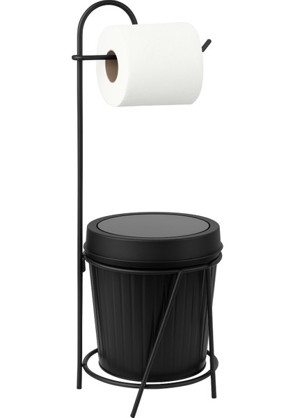 Lüks Sıyah Banyo Mutfak Çöp Kovası Metal Standlı Tuvalet Wc Kağıtlık Seti