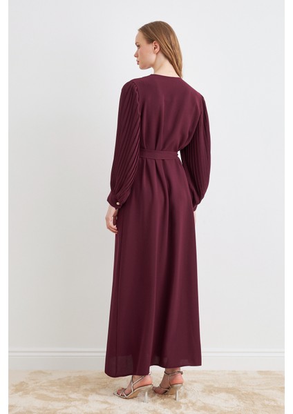 Kolları Piliseli Abaya - Bordo modelleri