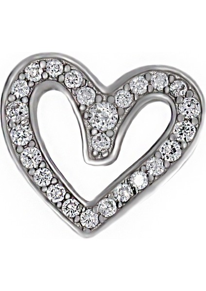 Kadın Kalp Model Taşlı Gümüş Charm