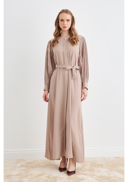 Kolları Piliseli Abaya - Bej