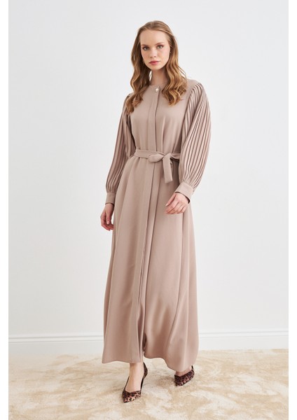 Kolları Piliseli Abaya - Bej fiyatları