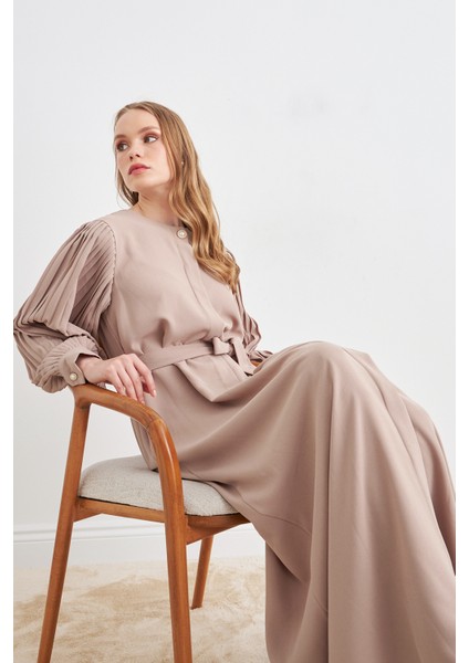 Kolları Piliseli Abaya - Bej modelleri
