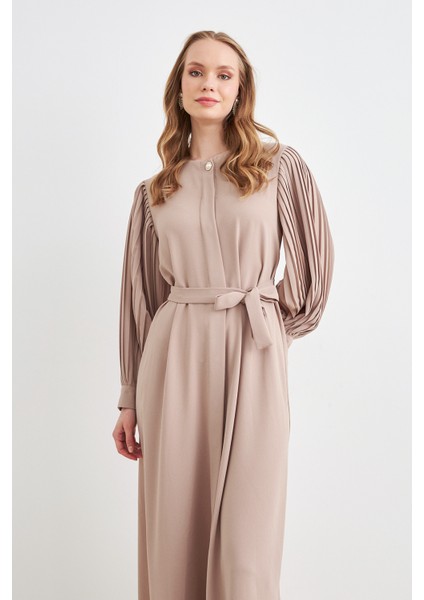 Kolları Piliseli Abaya - Bej fırsatları