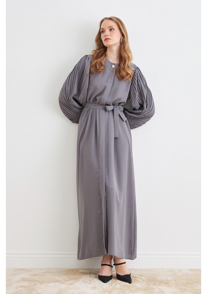 Kolları Piliseli Abaya - Gri