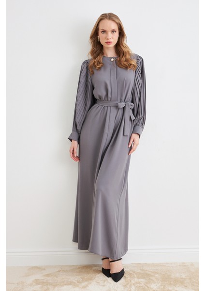Kolları Piliseli Abaya - Gri