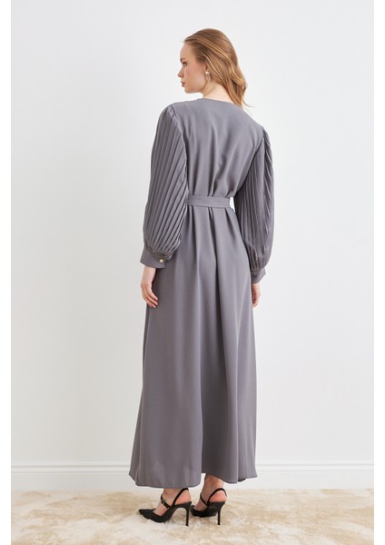 Kolları Piliseli Abaya - Gri