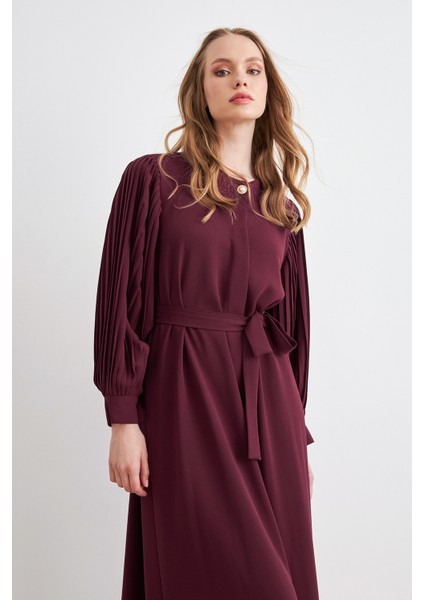 Kolları Piliseli Abaya - Bordo