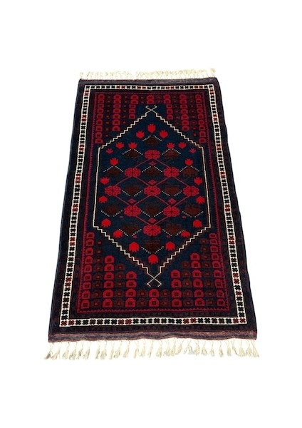 El Dokuma Sıfır Yağcıbedir Halısı 81X133 Lacivert Kök Boya Halı