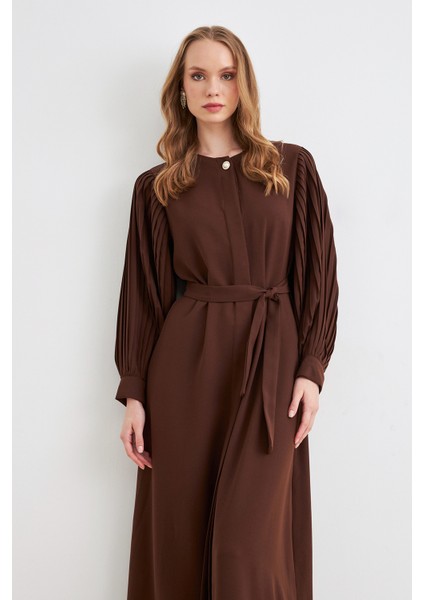 Kolları Piliseli Abaya - Kahve modelleri