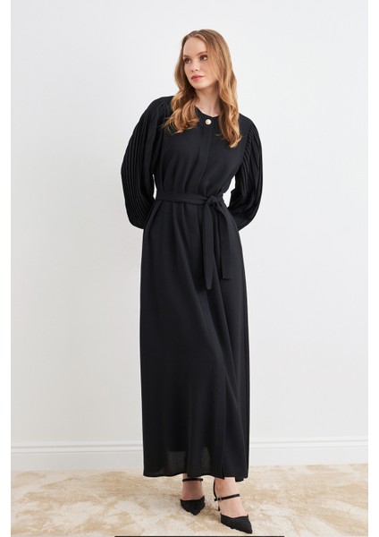 Kolları Piliseli Abaya - Siyah