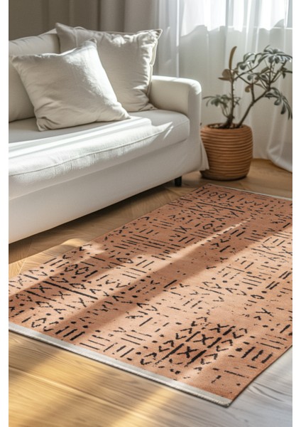 Venüs Hardal Iskandinav Desenli Kaymaz Pamuk Kilim – Makinede Yıkanabilir, Modern ve Dayanıklı Tasarım Halı