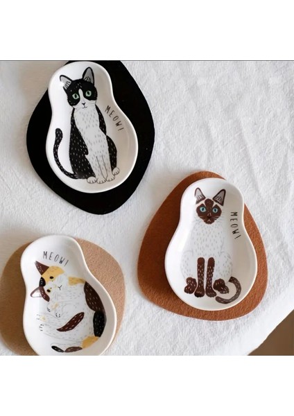3 Adet Kedi Şeklinde Tabak Seramik Sevimli Yavru Kedi Sos Kabı indirimleri