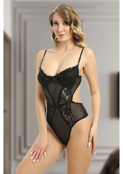 Siyah Dantelli Bodysuit - 679711-1453 fiyatları
