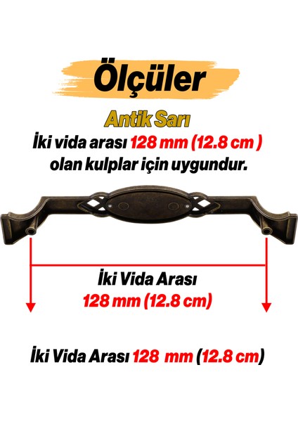 Antik Sarı Metal Kulp (128 mm - 12.8 Cm) Mobilya Mutfak Çekmece Dolap Kulpu Kulbu Eskitme Kulpları fiyatları