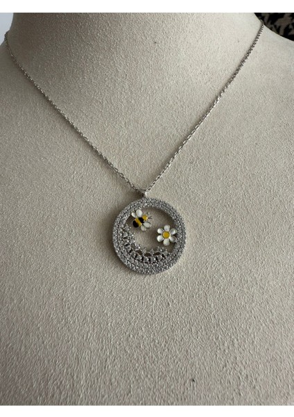 Papatya Arı Motifli Garantili Gümüş Kolye indirimleri