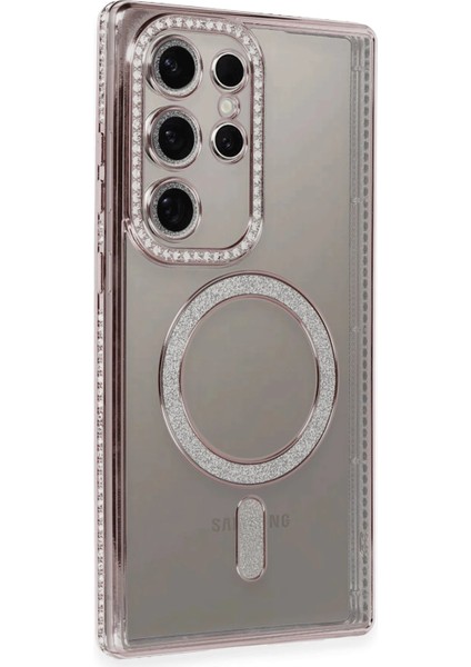 Samsung Galaxy S24 Ultra Kılıf Joke Simli Magneticsafe Kılıf - Pembe Zrnet