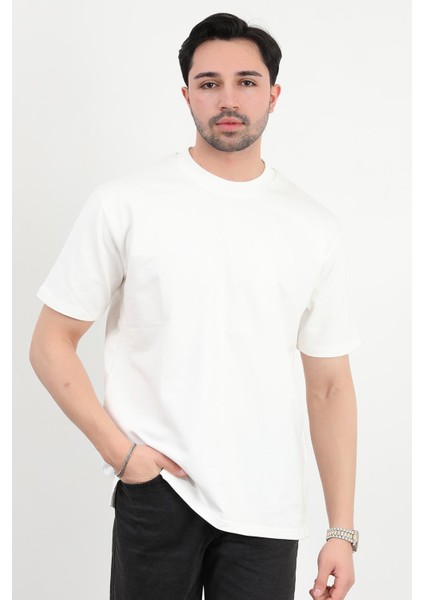 Erkek Bisiklet Yaka Pamuklu T-Shirt Beyaz - 2610 modelleri