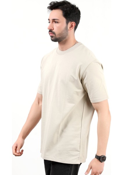 Erkek Bisiklet Yaka Pamuklu T-Shirt Taş - 2610 indirimleri