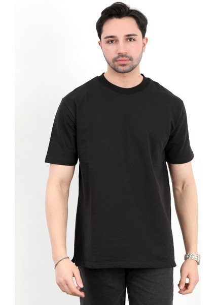 Erkek Bisiklet Yaka Pamuklu T-Shirt Siyah - 2610