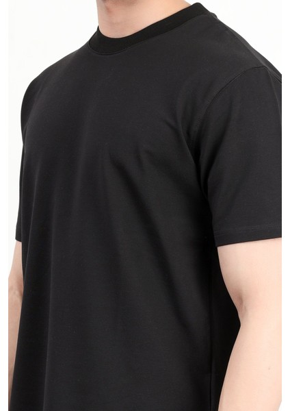 Erkek Bisiklet Yaka Pamuklu T-Shirt Siyah - 2610