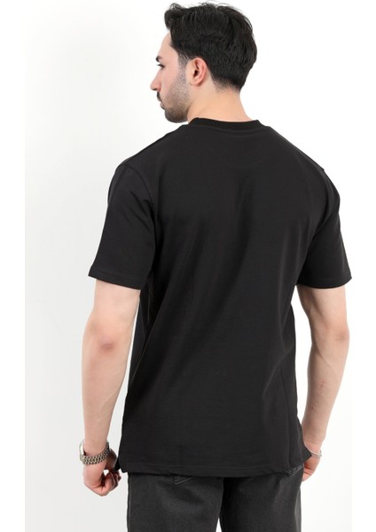 Erkek Bisiklet Yaka Pamuklu T-Shirt Siyah - 2610
