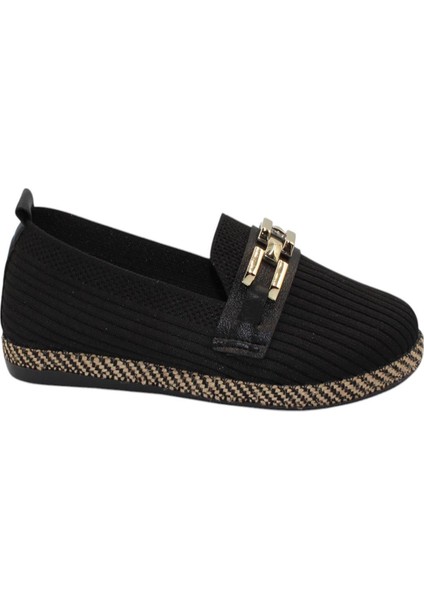Siyah Triko Tokalı Kadın Günlük Babet Ayakkabı
