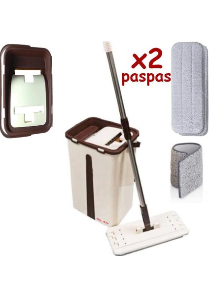 Yeni Nesil Microfiber Tablet Mop Çift Paspaslı Temizlik Seti 2 Hazneli