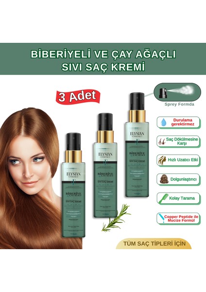 Biberiye & Çay Ağacı Sıvı Saç Kremi 3'lü Set – Durulanmayan Bakım Spreyi