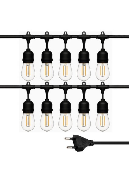 Ledx KB00002 10 Lu E27 Duy Sıralı 10 Metre Lamba Kablosu 10 Adet Duy Içerir Açık Hava Düğün Eğlence Aydınlatması