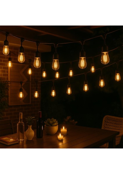 Ledx KB00002 10 Lu E27 Duy Sıralı 10 Metre Lamba Kablosu 10 Adet Duy Içerir Açık Hava Düğün Eğlence Aydınlatması