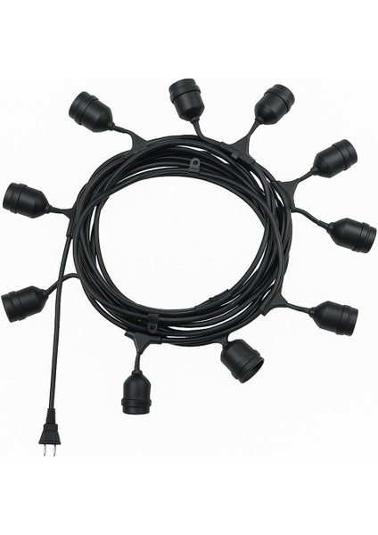 Ledx KB00002 10 Lu E27 Duy Sıralı 10 Metre Lamba Kablosu 10 Adet Duy Içerir Açık Hava Düğün Eğlence Aydınlatması